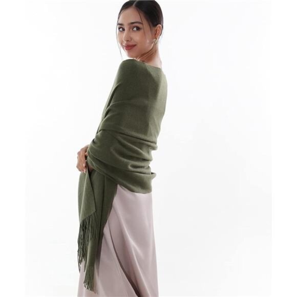 Women Pashmina Shawls Wraps Warm Soft Green - Picture 6 of 7